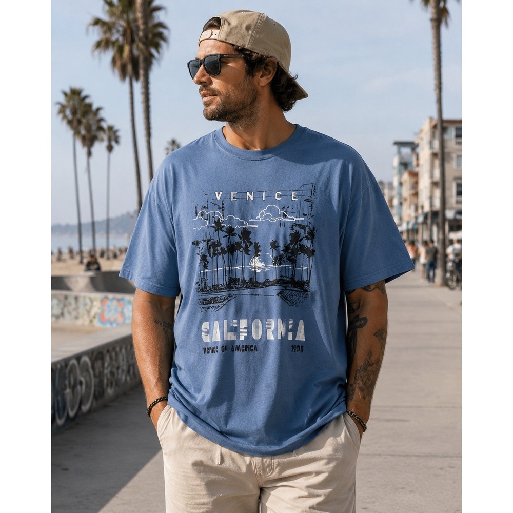 Goodie Two Sleeves Men's 2XL Venice California Graphic Tee Blue Cotton NWT